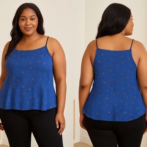 Zenobia Blue Floral Sleeveless Tank  1X NWOT